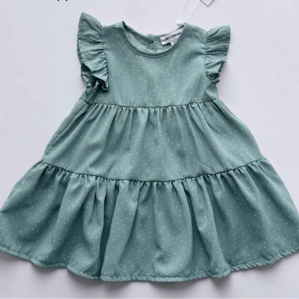 Beautiful Green Polka Dot flutter Kids Dress